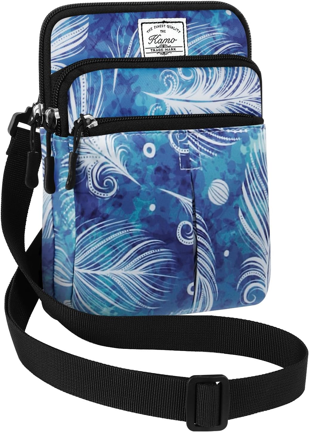 Multifunction Phone Bag One Shoulder Phone Waist Bag Diagonal Cross Bag Smart Phone Case Outdoor Bag Triple Zip Hipster Crossbody Purse for Women & Men Black-flowers