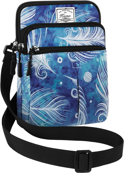 Multifunction Phone Bag One Shoulder Phone Waist Bag Diagonal Cross Bag Smart Phone Case Outdoor Bag Triple Zip Hipster Crossbody Purse for Women & Men Black-flowers