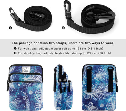 Multifunction Phone Bag One Shoulder Phone Waist Bag Diagonal Cross Bag Smart Phone Case Outdoor Bag Triple Zip Hipster Crossbody Purse for Women & Men Black-flowers