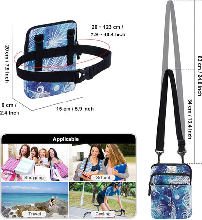 Multifunction Phone Bag One Shoulder Phone Waist Bag Diagonal Cross Bag Smart Phone Case Outdoor Bag Triple Zip Hipster Crossbody Purse for Women & Men Black-flowers