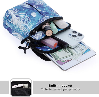 Multifunction Phone Bag One Shoulder Phone Waist Bag Diagonal Cross Bag Smart Phone Case Outdoor Bag Triple Zip Hipster Crossbody Purse for Women & Men Black-flowers