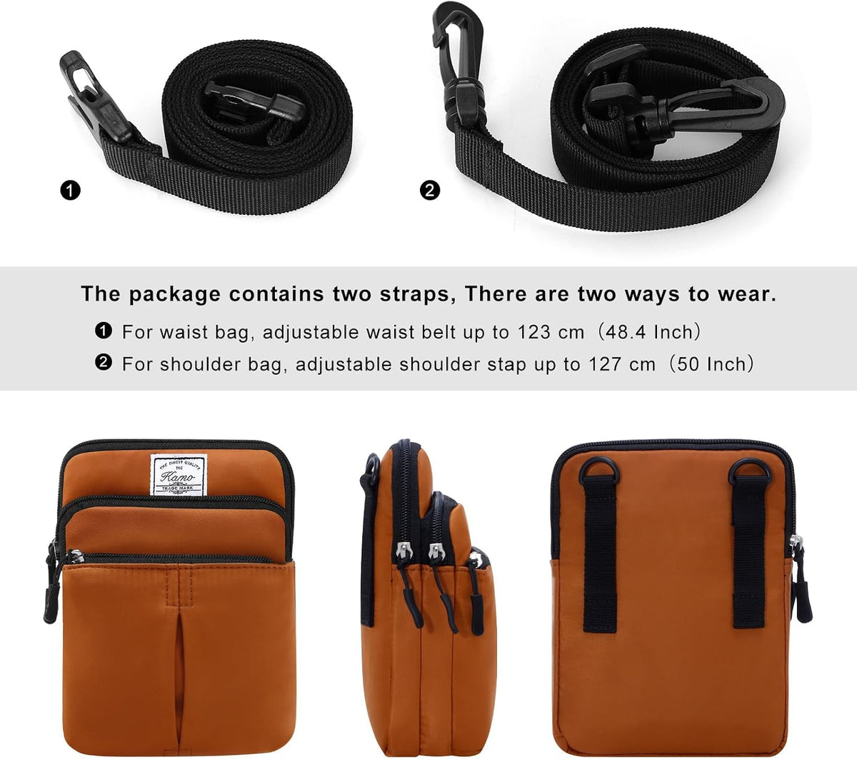 Multifunction Phone Bag One Shoulder Phone Waist Bag Diagonal Cross Bag Smart Phone Case Outdoor Bag Triple Zip Hipster Crossbody Purse for Women & Men Black-flowers