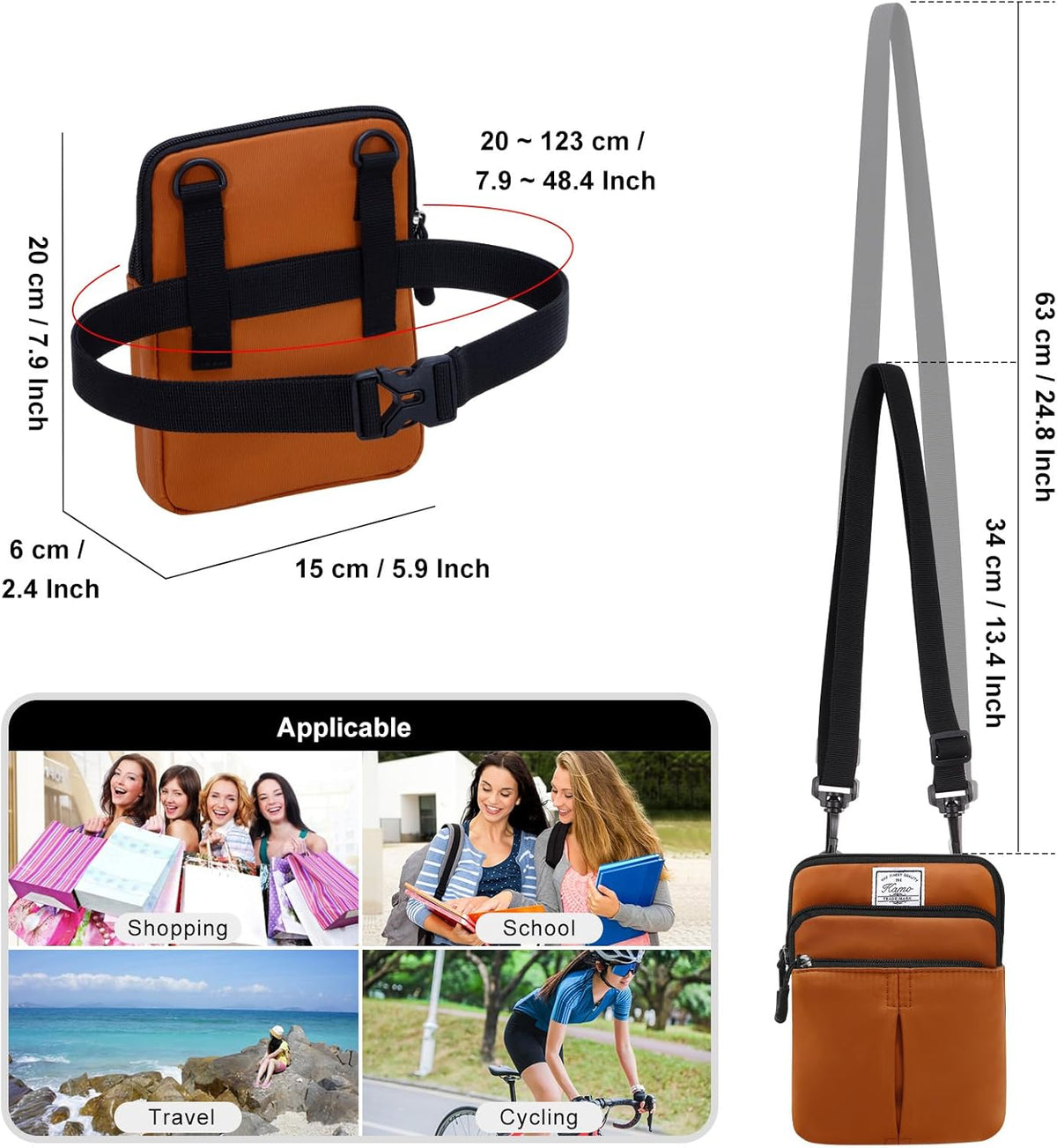 Multifunction Phone Bag One Shoulder Phone Waist Bag Diagonal Cross Bag Smart Phone Case Outdoor Bag Triple Zip Hipster Crossbody Purse for Women & Men Black-flowers