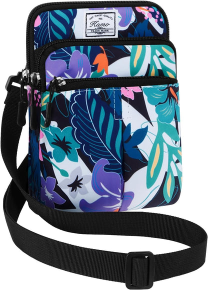 Multifunction Phone Bag One Shoulder Phone Waist Bag Diagonal Cross Bag Smart Phone Case Outdoor Bag Triple Zip Hipster Crossbody Purse for Women & Men Black-flowers