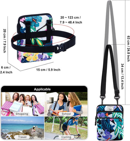Multifunction Phone Bag One Shoulder Phone Waist Bag Diagonal Cross Bag Smart Phone Case Outdoor Bag Triple Zip Hipster Crossbody Purse for Women & Men Black-flowers