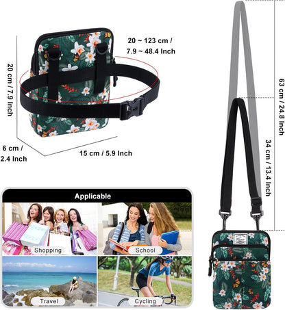 Multifunction Phone Bag One Shoulder Phone Waist Bag Diagonal Cross Bag Smart Phone Case Outdoor Bag Triple Zip Hipster Crossbody Purse for Women & Men Black-flowers