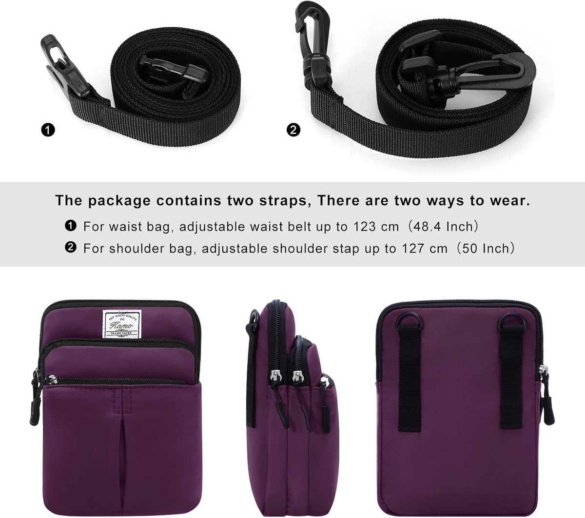 Multifunction Phone Bag One Shoulder Phone Waist Bag Diagonal Cross Bag Smart Phone Case Outdoor Bag Triple Zip Hipster Crossbody Purse for Women & Men Black-flowers