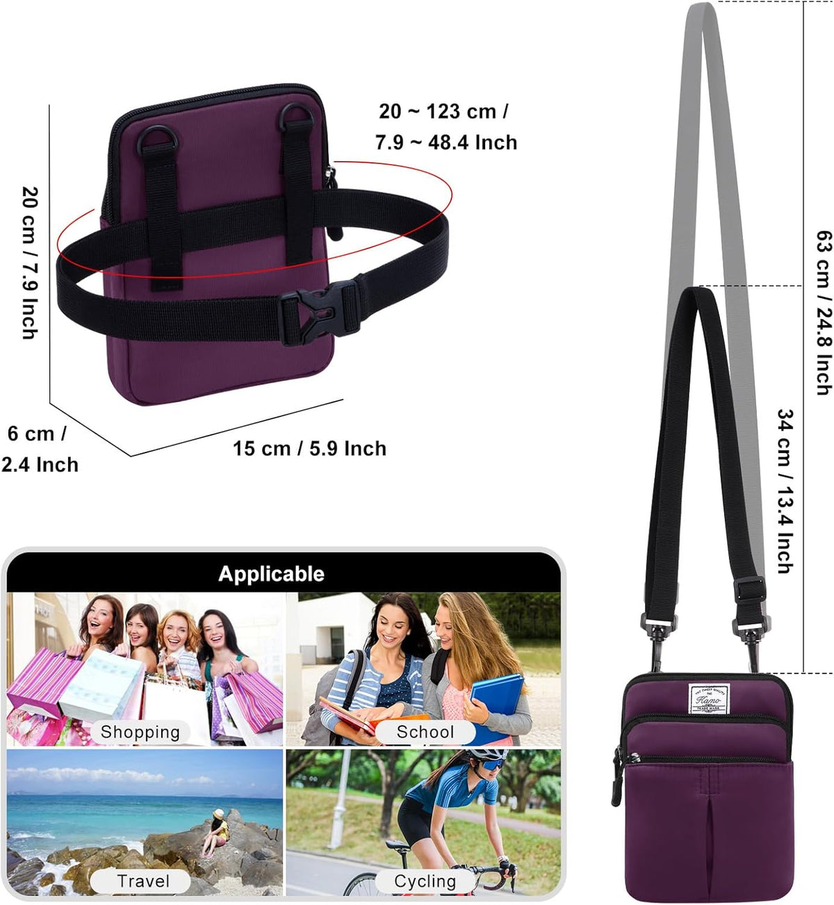 Multifunction Phone Bag One Shoulder Phone Waist Bag Diagonal Cross Bag Smart Phone Case Outdoor Bag Triple Zip Hipster Crossbody Purse for Women & Men Black-flowers