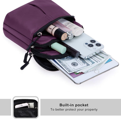 Multifunction Phone Bag One Shoulder Phone Waist Bag Diagonal Cross Bag Smart Phone Case Outdoor Bag Triple Zip Hipster Crossbody Purse for Women & Men Black-flowers