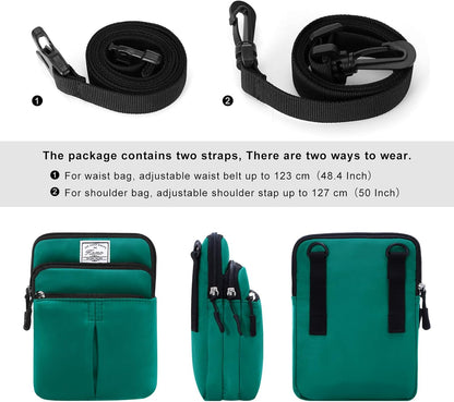 Multifunction Phone Bag One Shoulder Phone Waist Bag Diagonal Cross Bag Smart Phone Case Outdoor Bag Triple Zip Hipster Crossbody Purse for Women & Men Black-flowers