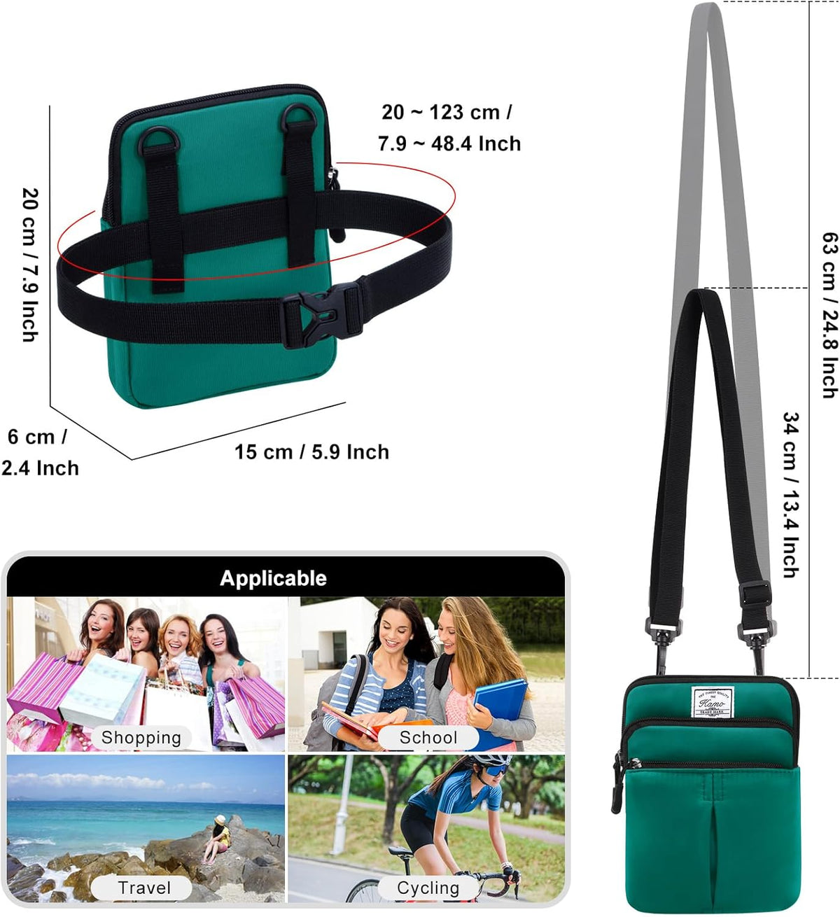 Multifunction Phone Bag One Shoulder Phone Waist Bag Diagonal Cross Bag Smart Phone Case Outdoor Bag Triple Zip Hipster Crossbody Purse for Women & Men Black-flowers