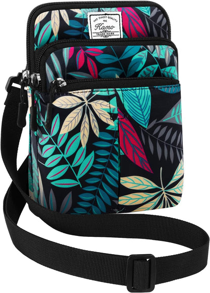 Multifunction Phone Bag One Shoulder Phone Waist Bag Diagonal Cross Bag Smart Phone Case Outdoor Bag Triple Zip Hipster Crossbody Purse for Women & Men Black-flowers