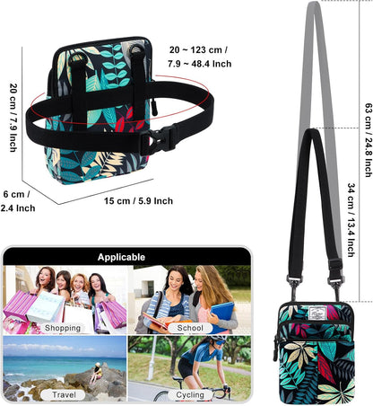 Multifunction Phone Bag One Shoulder Phone Waist Bag Diagonal Cross Bag Smart Phone Case Outdoor Bag Triple Zip Hipster Crossbody Purse for Women & Men Black-flowers