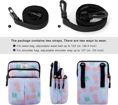 Multifunction Phone Bag One Shoulder Phone Waist Bag Diagonal Cross Bag Smart Phone Case Outdoor Bag Triple Zip Hipster Crossbody Purse for Women & Men Black-flowers