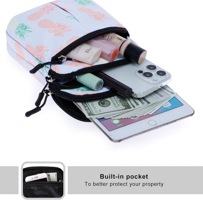 Multifunction Phone Bag One Shoulder Phone Waist Bag Diagonal Cross Bag Smart Phone Case Outdoor Bag Triple Zip Hipster Crossbody Purse for Women & Men Black-flowers