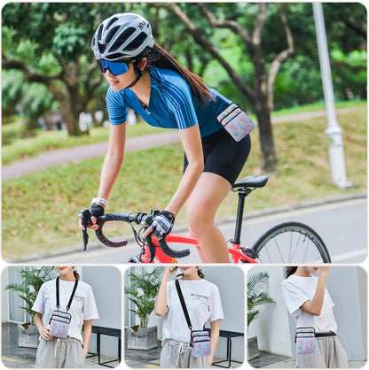 Multifunction Phone Bag One Shoulder Phone Waist Bag Diagonal Cross Bag Smart Phone Case Outdoor Bag Triple Zip Hipster Crossbody Purse for Women & Men Black-flowers
