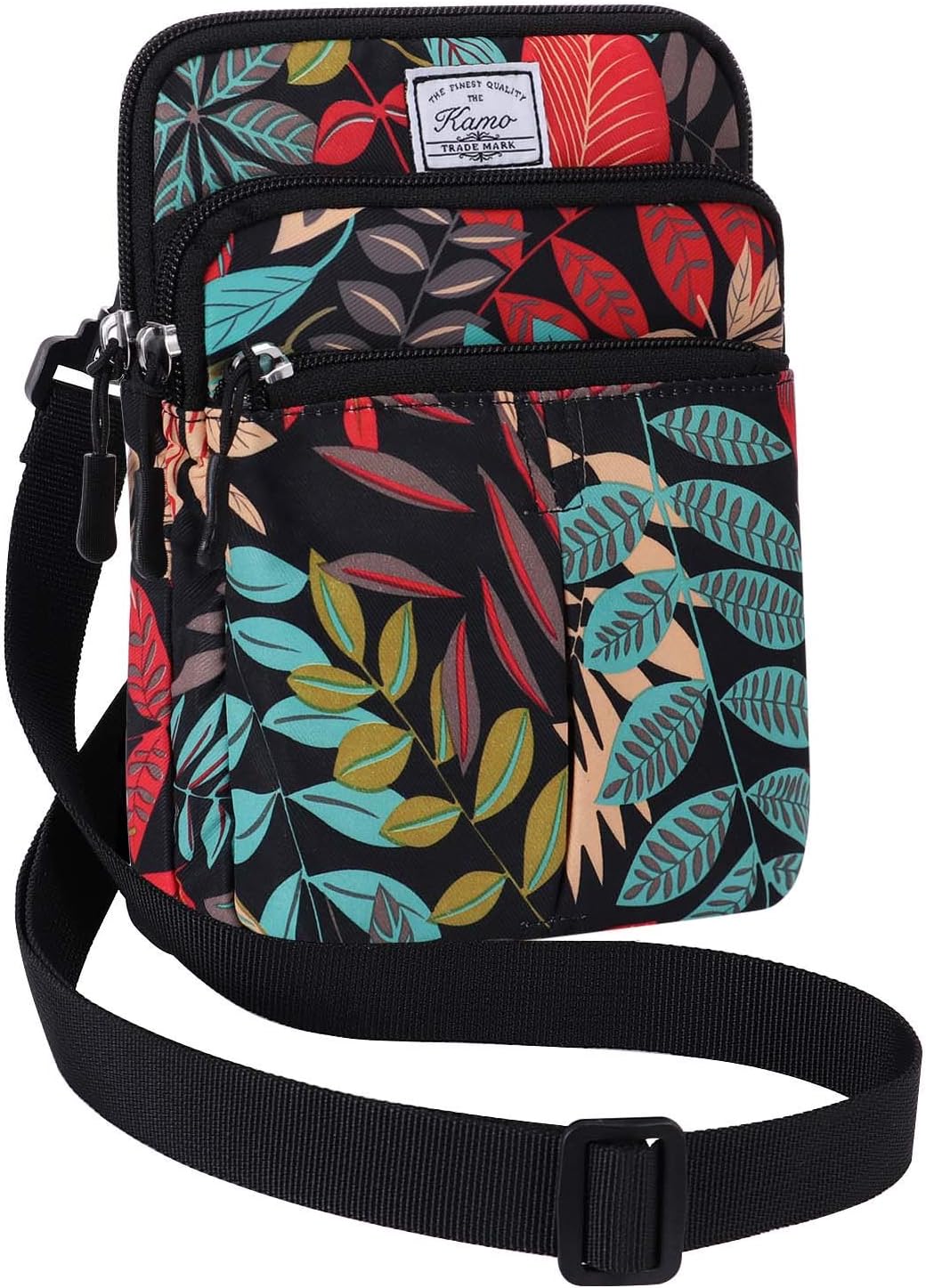 Multifunction Phone Bag One Shoulder Phone Waist Bag Diagonal Cross Bag Smart Phone Case Outdoor Bag Triple Zip Hipster Crossbody Purse for Women & Men Black-flowers