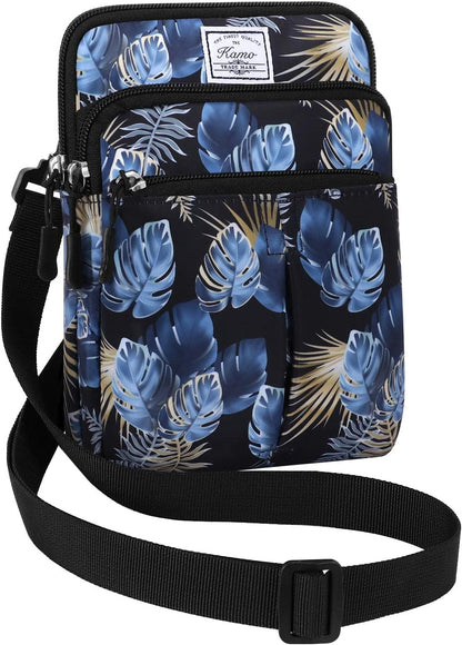 Multifunction Phone Bag One Shoulder Phone Waist Bag Diagonal Cross Bag Smart Phone Case Outdoor Bag Triple Zip Hipster Crossbody Purse for Women & Men Black-flowers