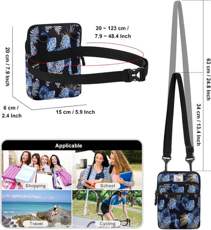 Multifunction Phone Bag One Shoulder Phone Waist Bag Diagonal Cross Bag Smart Phone Case Outdoor Bag Triple Zip Hipster Crossbody Purse for Women & Men Black-flowers