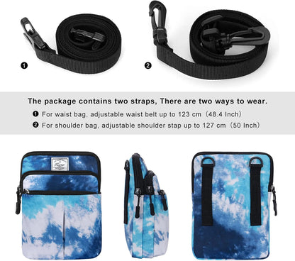 Multifunction Phone Bag One Shoulder Phone Waist Bag Diagonal Cross Bag Smart Phone Case Outdoor Bag Triple Zip Hipster Crossbody Purse for Women & Men Black-flowers