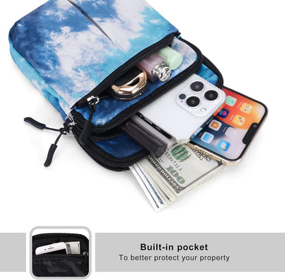 Multifunction Phone Bag One Shoulder Phone Waist Bag Diagonal Cross Bag Smart Phone Case Outdoor Bag Triple Zip Hipster Crossbody Purse for Women & Men Black-flowers