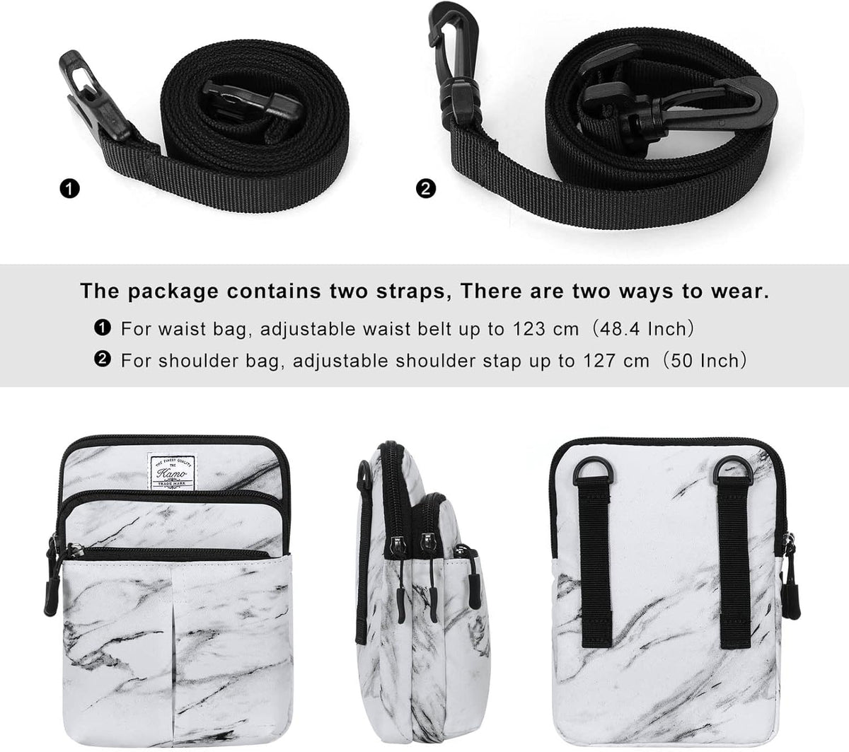Multifunction Phone Bag One Shoulder Phone Waist Bag Diagonal Cross Bag Smart Phone Case Outdoor Bag Triple Zip Hipster Crossbody Purse for Women & Men Black-flowers