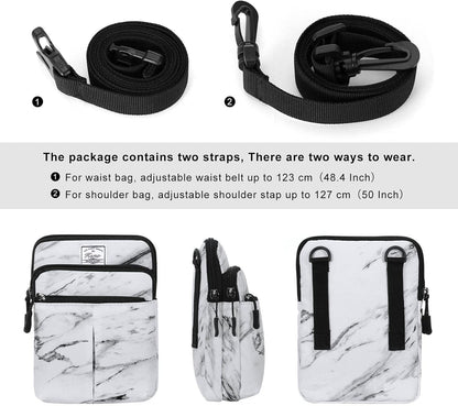 Multifunction Phone Bag One Shoulder Phone Waist Bag Diagonal Cross Bag Smart Phone Case Outdoor Bag Triple Zip Hipster Crossbody Purse for Women & Men Black-flowers