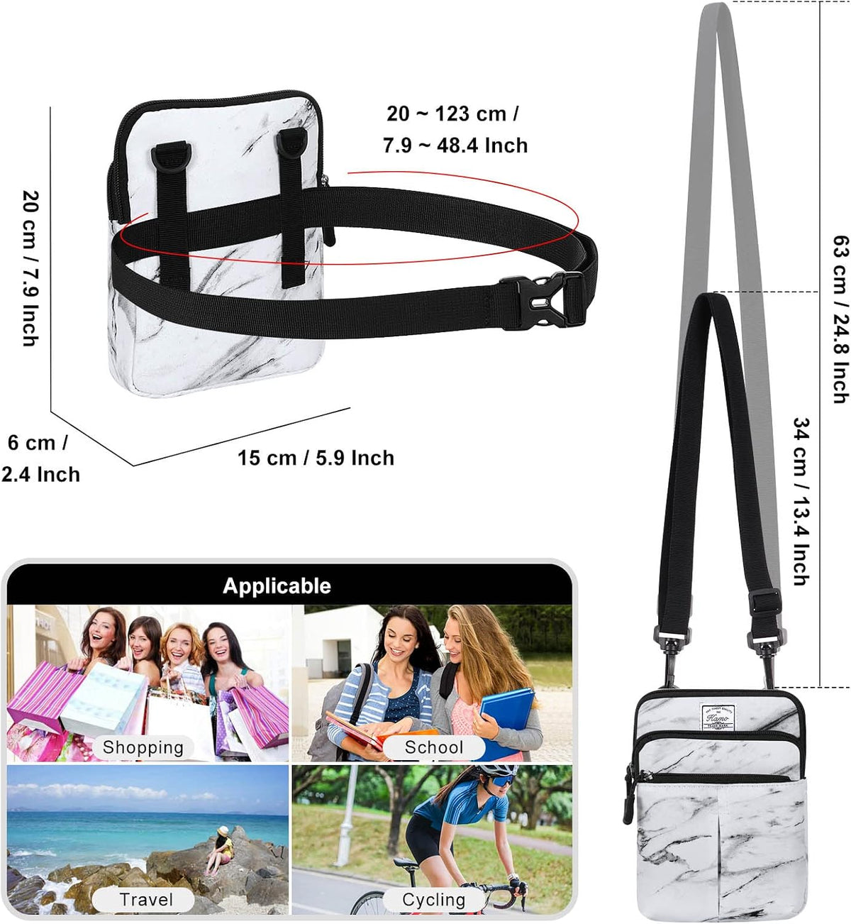 Multifunction Phone Bag One Shoulder Phone Waist Bag Diagonal Cross Bag Smart Phone Case Outdoor Bag Triple Zip Hipster Crossbody Purse for Women & Men Black-flowers