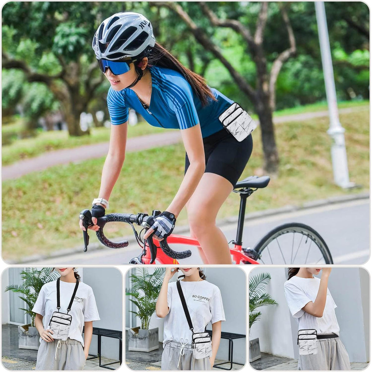Multifunction Phone Bag One Shoulder Phone Waist Bag Diagonal Cross Bag Smart Phone Case Outdoor Bag Triple Zip Hipster Crossbody Purse for Women & Men Black-flowers
