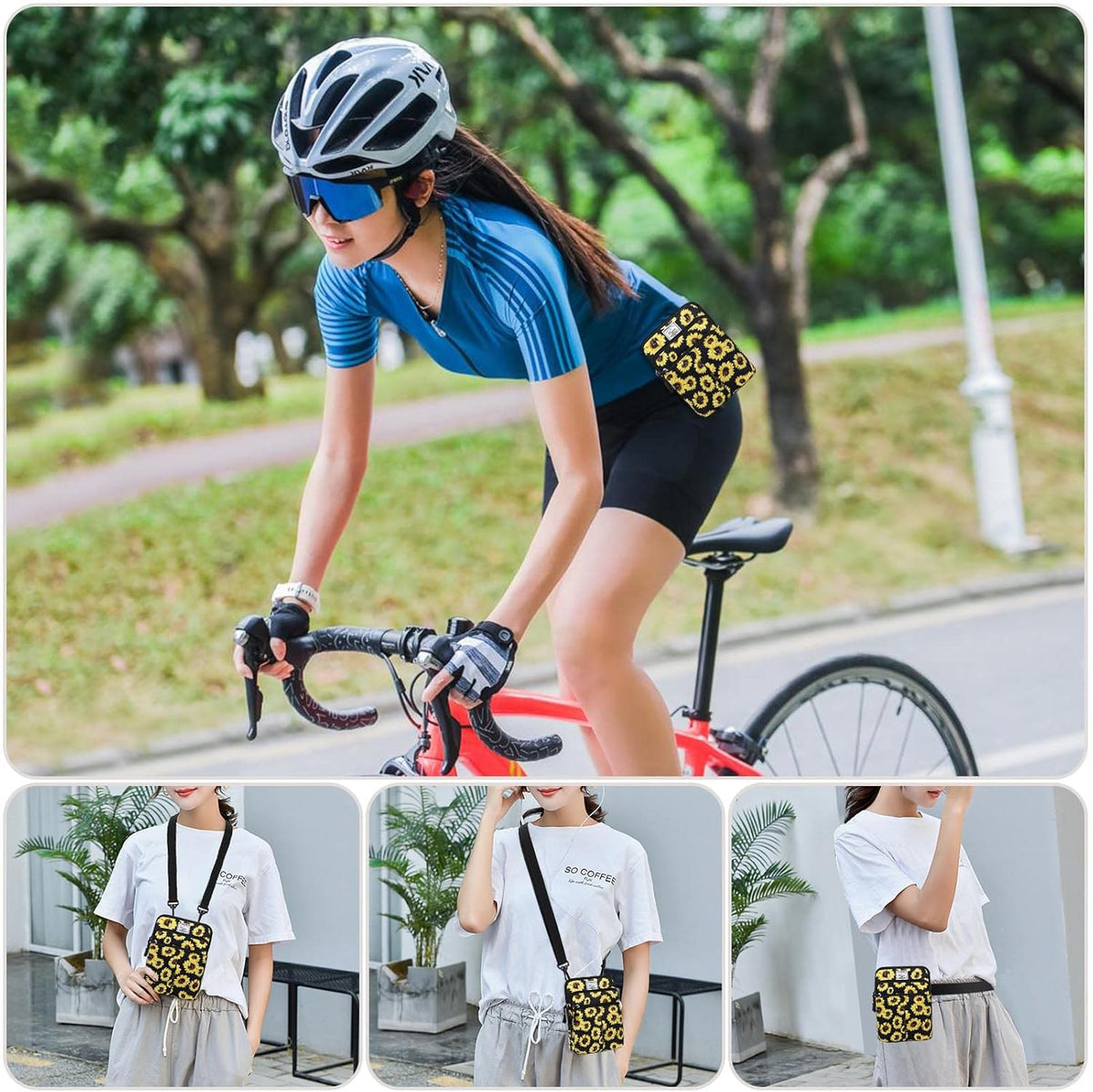 Multifunction Phone Bag One Shoulder Phone Waist Bag Diagonal Cross Bag Smart Phone Case Outdoor Bag Triple Zip Hipster Crossbody Purse for Women & Men Black-flowers