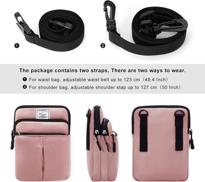 Multifunction Phone Bag One Shoulder Phone Waist Bag Diagonal Cross Bag Smart Phone Case Outdoor Bag Triple Zip Hipster Crossbody Purse for Women & Men Black-flowers