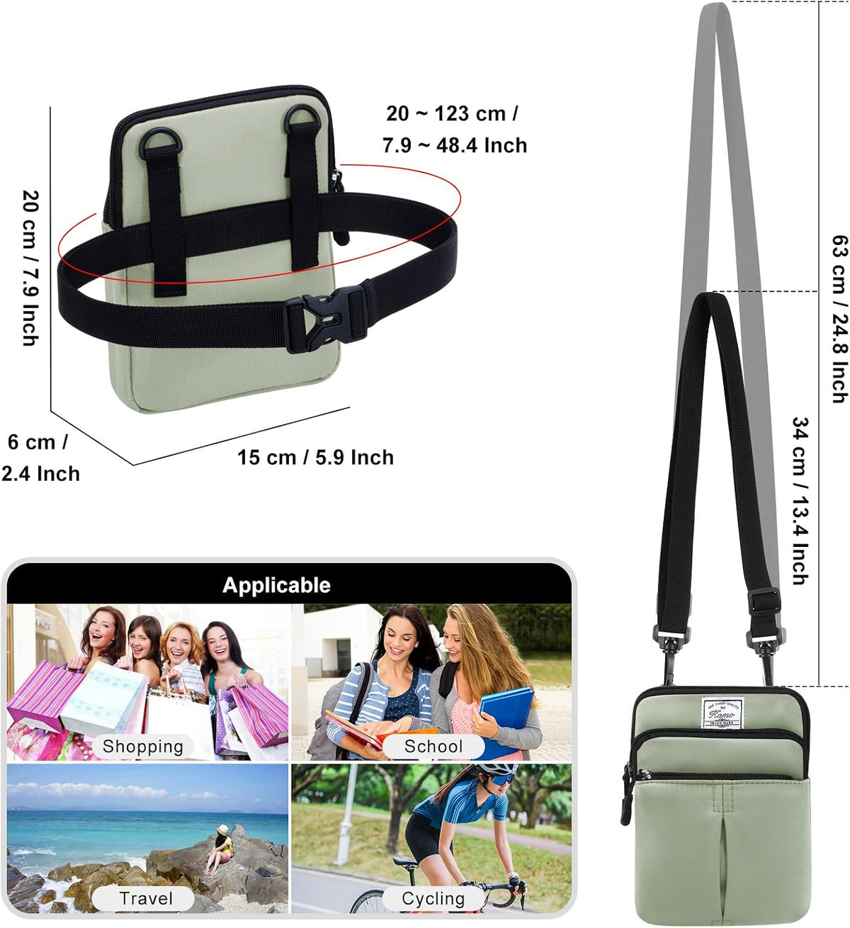 Multifunction Phone Bag One Shoulder Phone Waist Bag Diagonal Cross Bag Smart Phone Case Outdoor Bag Triple Zip Hipster Crossbody Purse for Women & Men Black-flowers