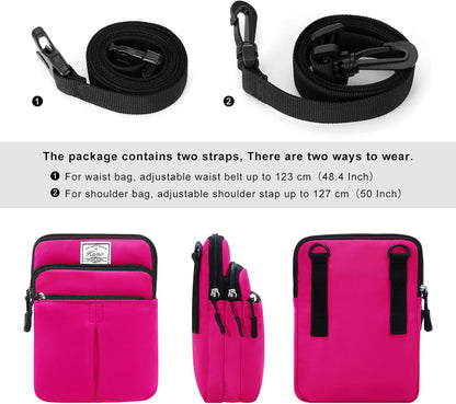 Multifunction Phone Bag One Shoulder Phone Waist Bag Diagonal Cross Bag Smart Phone Case Outdoor Bag Triple Zip Hipster Crossbody Purse for Women & Men Black-flowers
