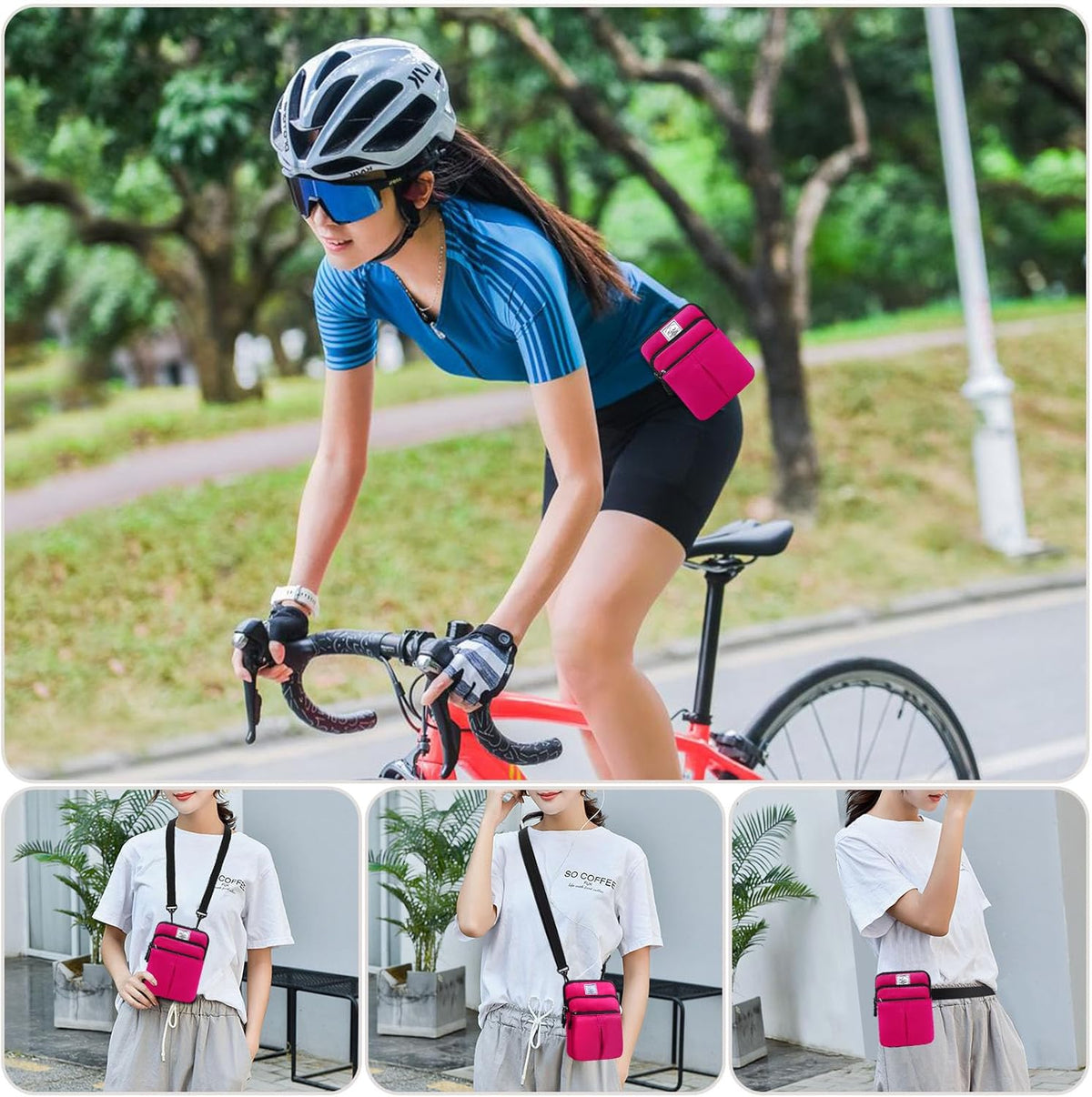 Multifunction Phone Bag One Shoulder Phone Waist Bag Diagonal Cross Bag Smart Phone Case Outdoor Bag Triple Zip Hipster Crossbody Purse for Women & Men Black-flowers
