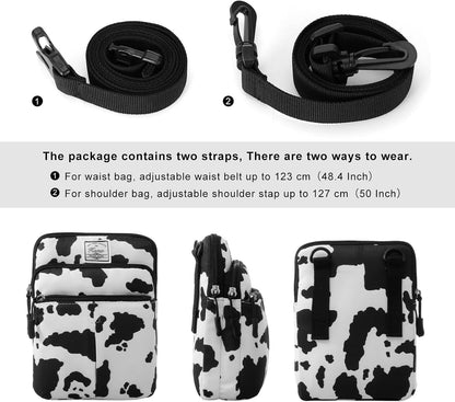 Multifunction Phone Bag One Shoulder Phone Waist Bag Diagonal Cross Bag Smart Phone Case Outdoor Bag Triple Zip Hipster Crossbody Purse for Women & Men Black-flowers