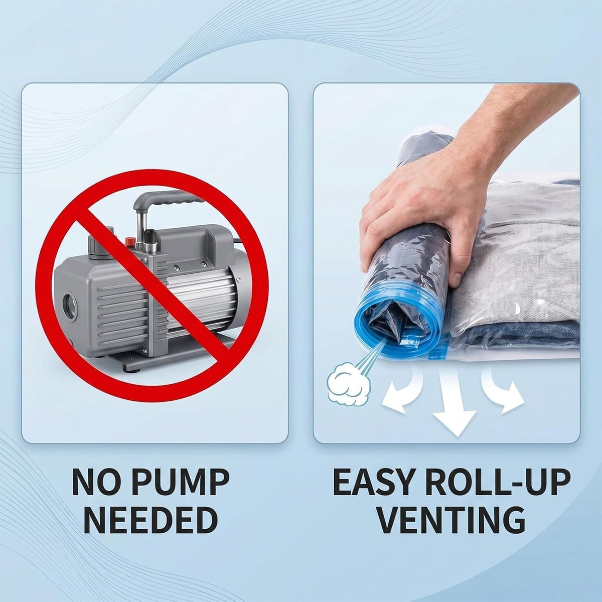 Compression Clear Bags 10 Pack for Travel Essentials, Roll Up No Vacuum Pump or Air Extractor Needed Space Saver Transparent Organizer, Reusable Storage Caddy for Clothes, Luggage, Closet, 20" x 16"