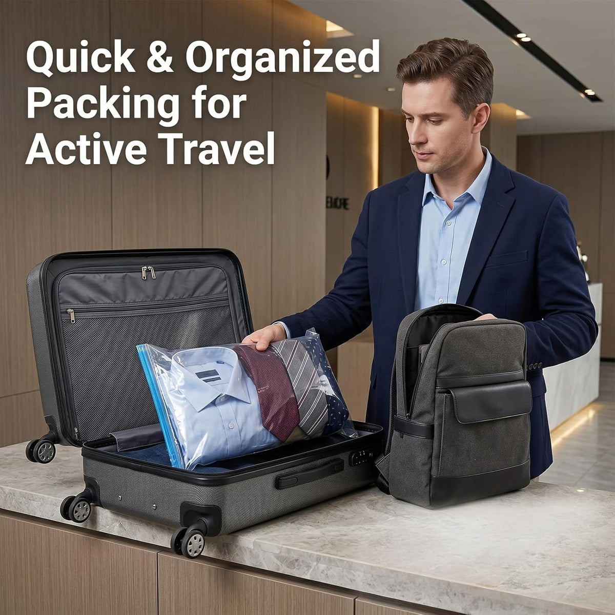 Compression Clear Bags 10 Pack for Travel Essentials, Roll Up No Vacuum Pump or Air Extractor Needed Space Saver Transparent Organizer, Reusable Storage Caddy for Clothes, Luggage, Closet, 20" x 16"
