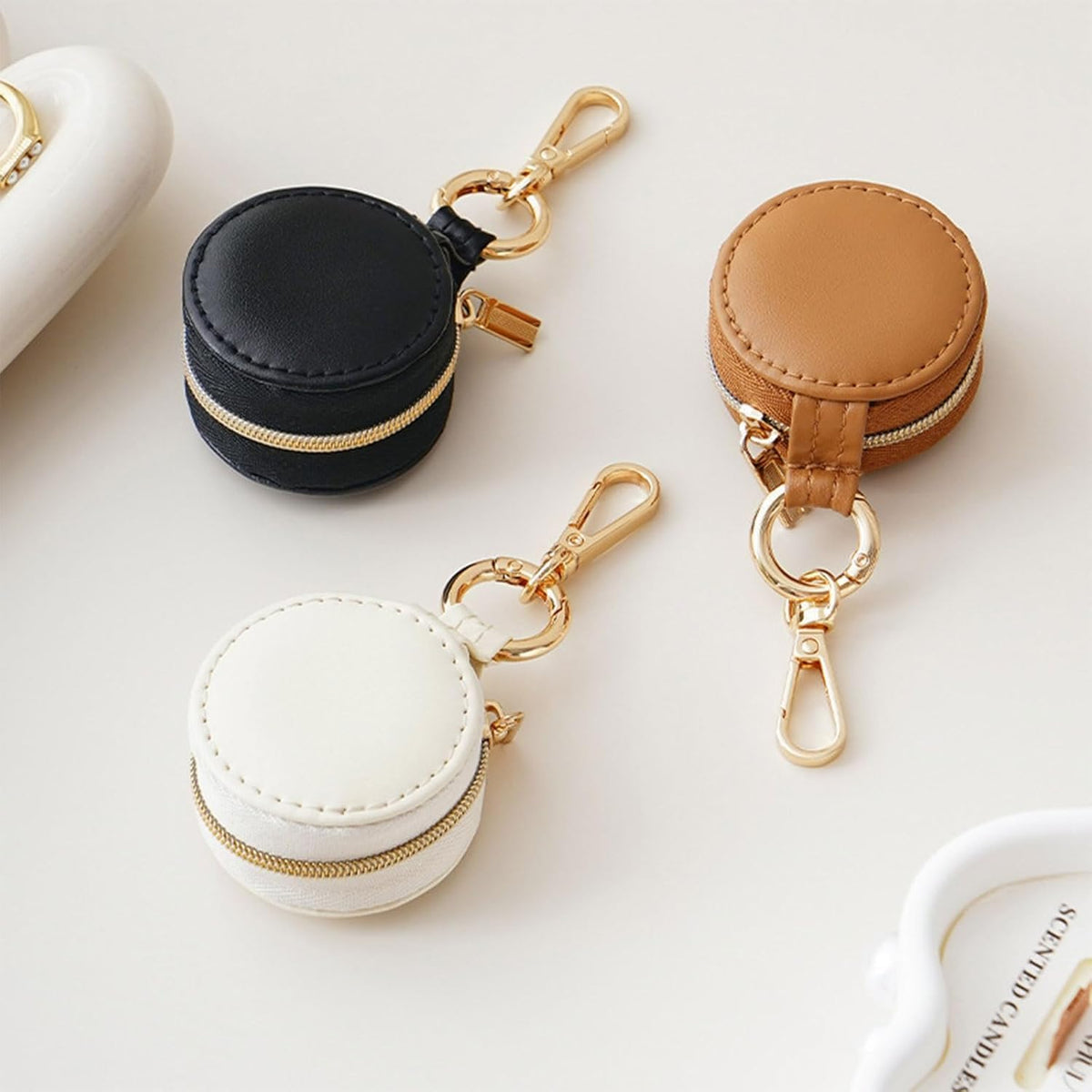 Jewelry Ring Holder Keychain - Portable Travel Sports Ring Keeper Case - Mini Small Versatile Carrying Display Storage Organizer Box With Key Chain (Brown)