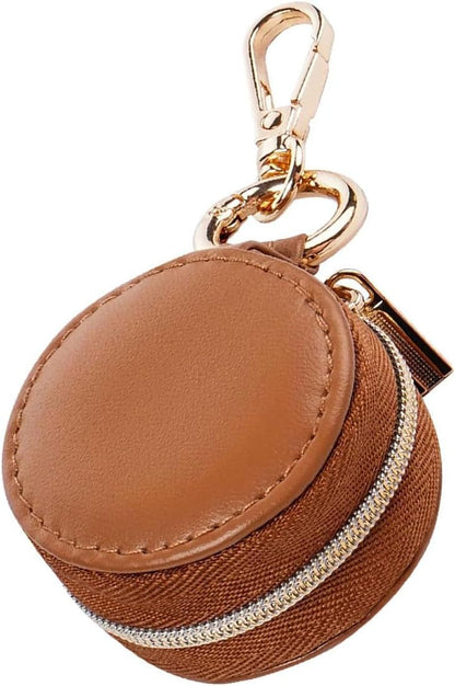 Jewelry Ring Holder Keychain - Portable Travel Sports Ring Keeper Case - Mini Small Versatile Carrying Display Storage Organizer Box With Key Chain (Brown)