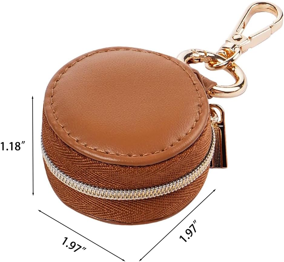 Jewelry Ring Holder Keychain - Portable Travel Sports Ring Keeper Case - Mini Small Versatile Carrying Display Storage Organizer Box With Key Chain (Brown)