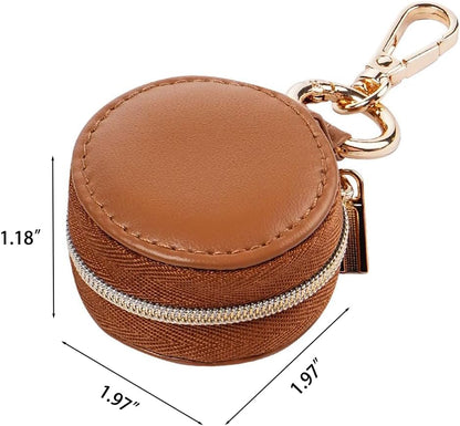 Jewelry Ring Holder Keychain - Portable Travel Sports Ring Keeper Case - Mini Small Versatile Carrying Display Storage Organizer Box With Key Chain (Brown)