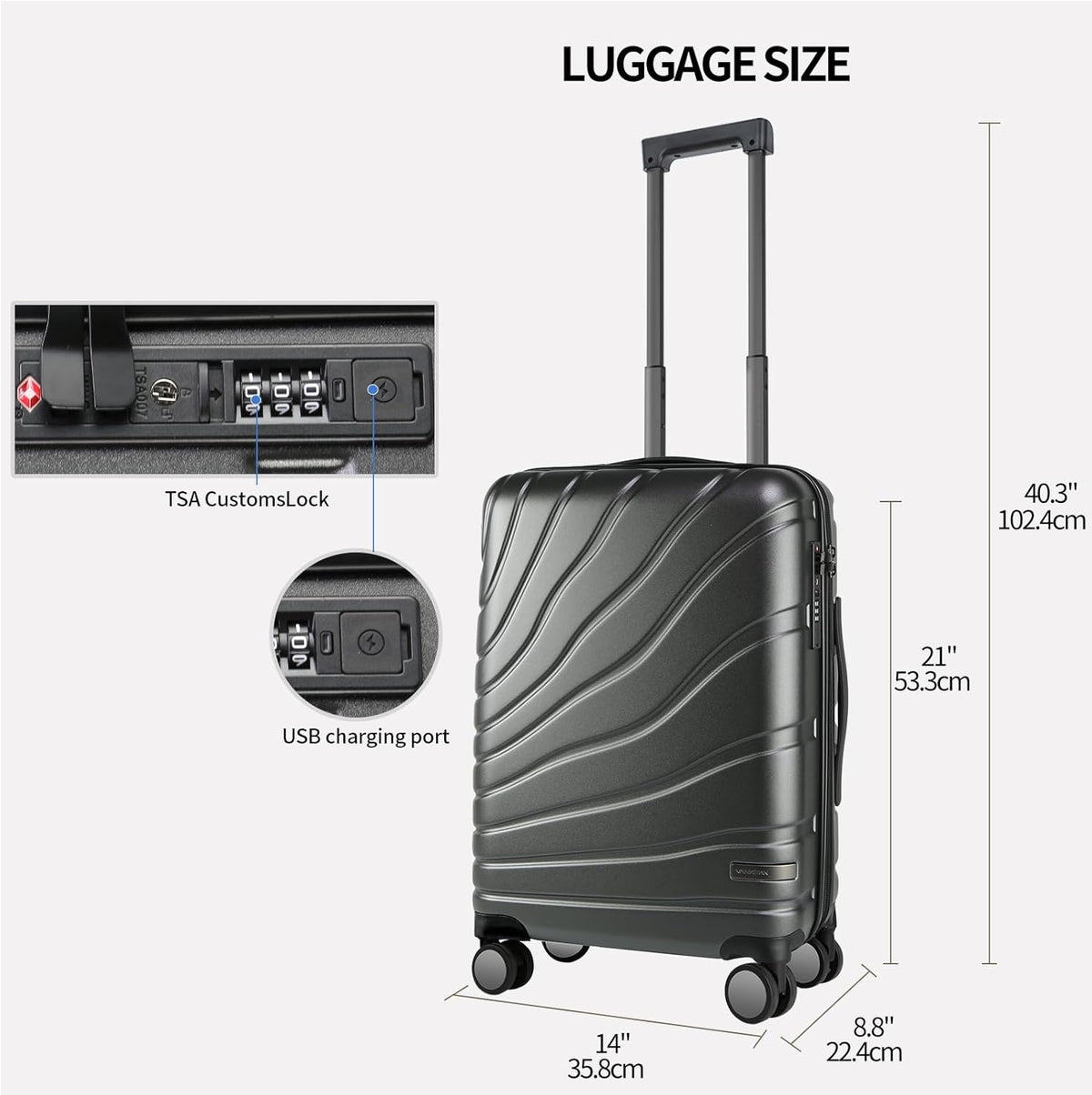 Carry On Luggage with Spinner Wheels & TSA Lock, Expandable Fashionable Hard Shell Suitcase airline approved，20 Inch Carry-On，Lake Blue