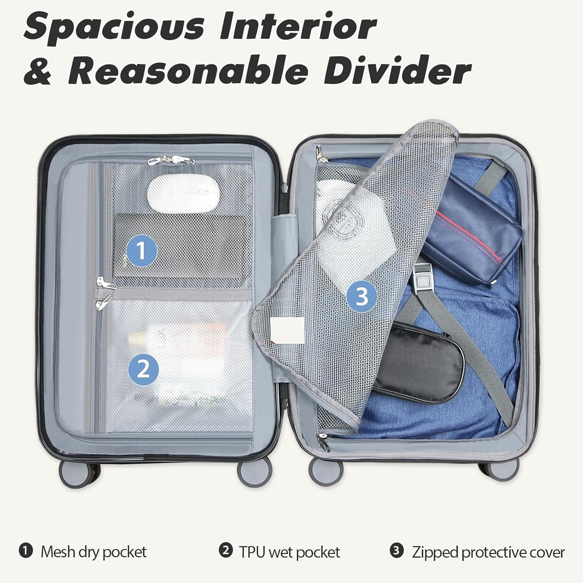 Carry On Luggage with Spinner Wheels & TSA Lock, Expandable Fashionable Hard Shell Suitcase airline approved，20 Inch Carry-On，Lake Blue