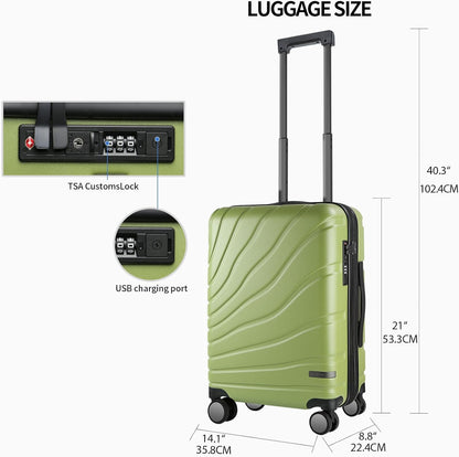 Carry On Luggage with Spinner Wheels & TSA Lock, Expandable Fashionable Hard Shell Suitcase airline approved，20 Inch Carry-On，Lake Blue