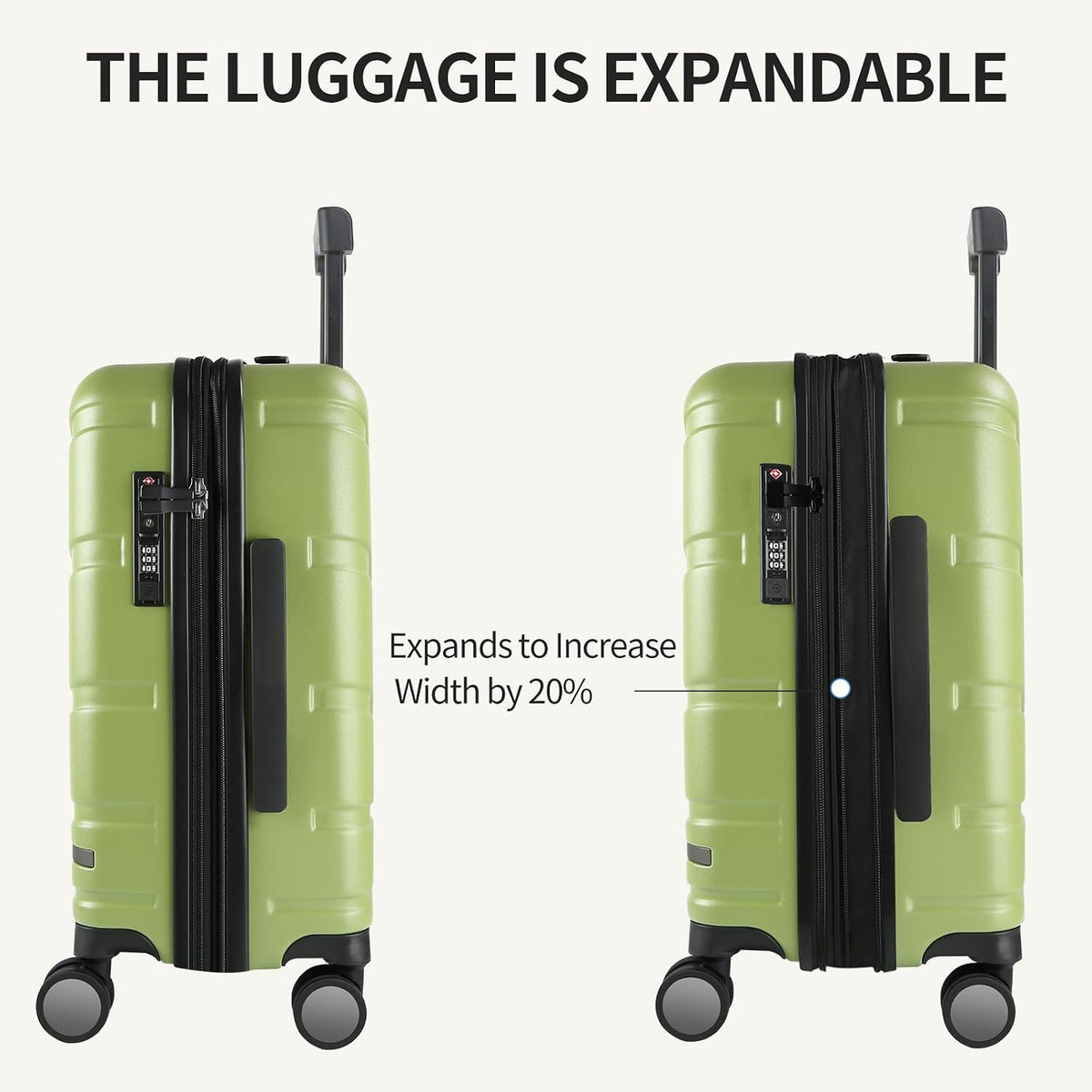 Carry On Luggage with Spinner Wheels & TSA Lock, Expandable Fashionable Hard Shell Suitcase airline approved，20 Inch Carry-On，Lake Blue