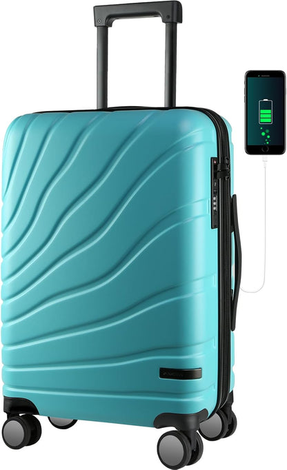Carry On Luggage with Spinner Wheels & TSA Lock, Expandable Fashionable Hard Shell Suitcase airline approved，20 Inch Carry-On，Lake Blue