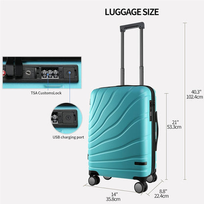 Carry On Luggage with Spinner Wheels & TSA Lock, Expandable Fashionable Hard Shell Suitcase airline approved，20 Inch Carry-On，Lake Blue
