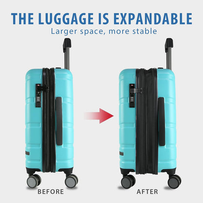 Carry On Luggage with Spinner Wheels & TSA Lock, Expandable Fashionable Hard Shell Suitcase airline approved，20 Inch Carry-On，Lake Blue