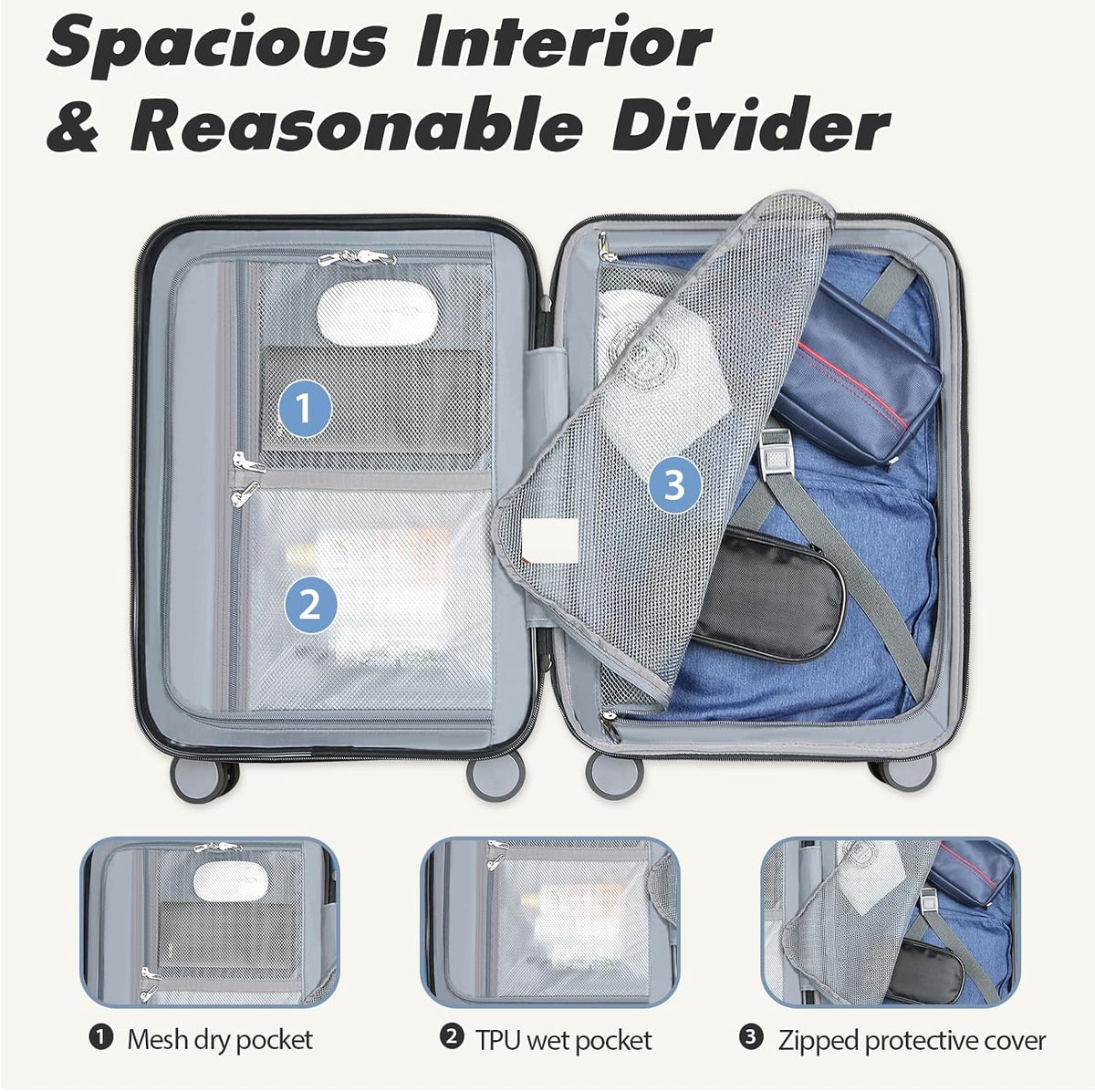 Carry On Luggage with Spinner Wheels & TSA Lock, Expandable Fashionable Hard Shell Suitcase airline approved，20 Inch Carry-On，Lake Blue