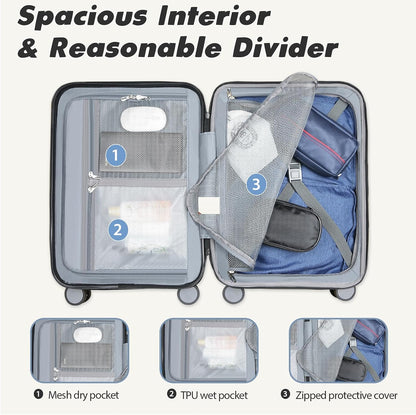Carry On Luggage with Spinner Wheels & TSA Lock, Expandable Fashionable Hard Shell Suitcase airline approved，20 Inch Carry-On，Lake Blue